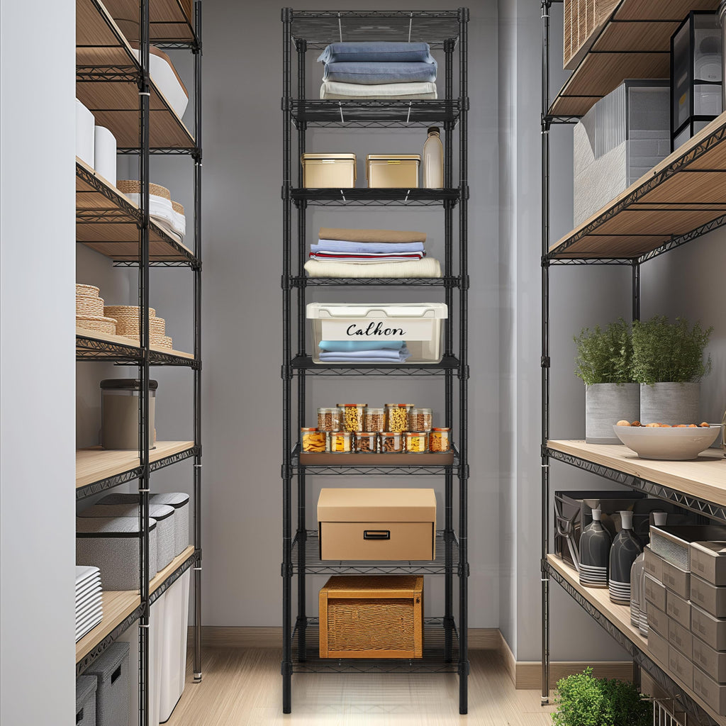 Finnhomy Heavy Duty 8 Tier Wire Shelving, 18X18X78.8 Inches 8 Shelves Storage Rack With Thicken Steel Tube, Pantry Shelves For Storage, Adjustable Metal Shelving Unit, Nsf Certified, Black