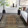 Liora Manne Marina Low Profile Durable Indoor/Outdoor Woven Rug- Tribal Stripe Black 2'7' X 4'3'