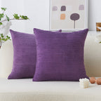 Home Brilliant Purple Pillow Covers Set Of 2 Striped Velvet Corduroy Decorative Euro Sham Throw Pillow Cover For Couch, 26 X 26