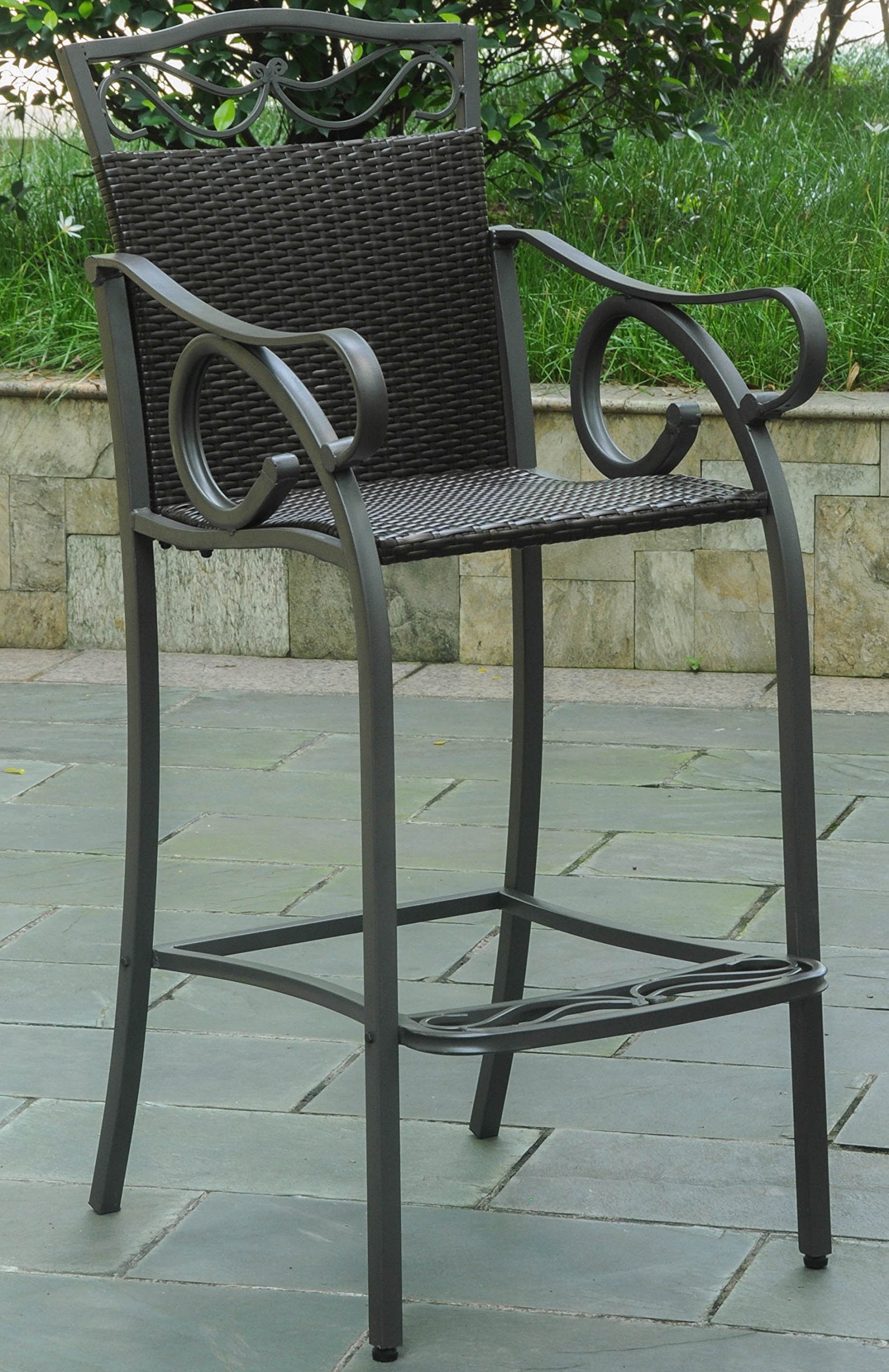 International Caravan 608221 Wicker Resin Patio Bar Stool In Chocolate, Set Of 2, Brown