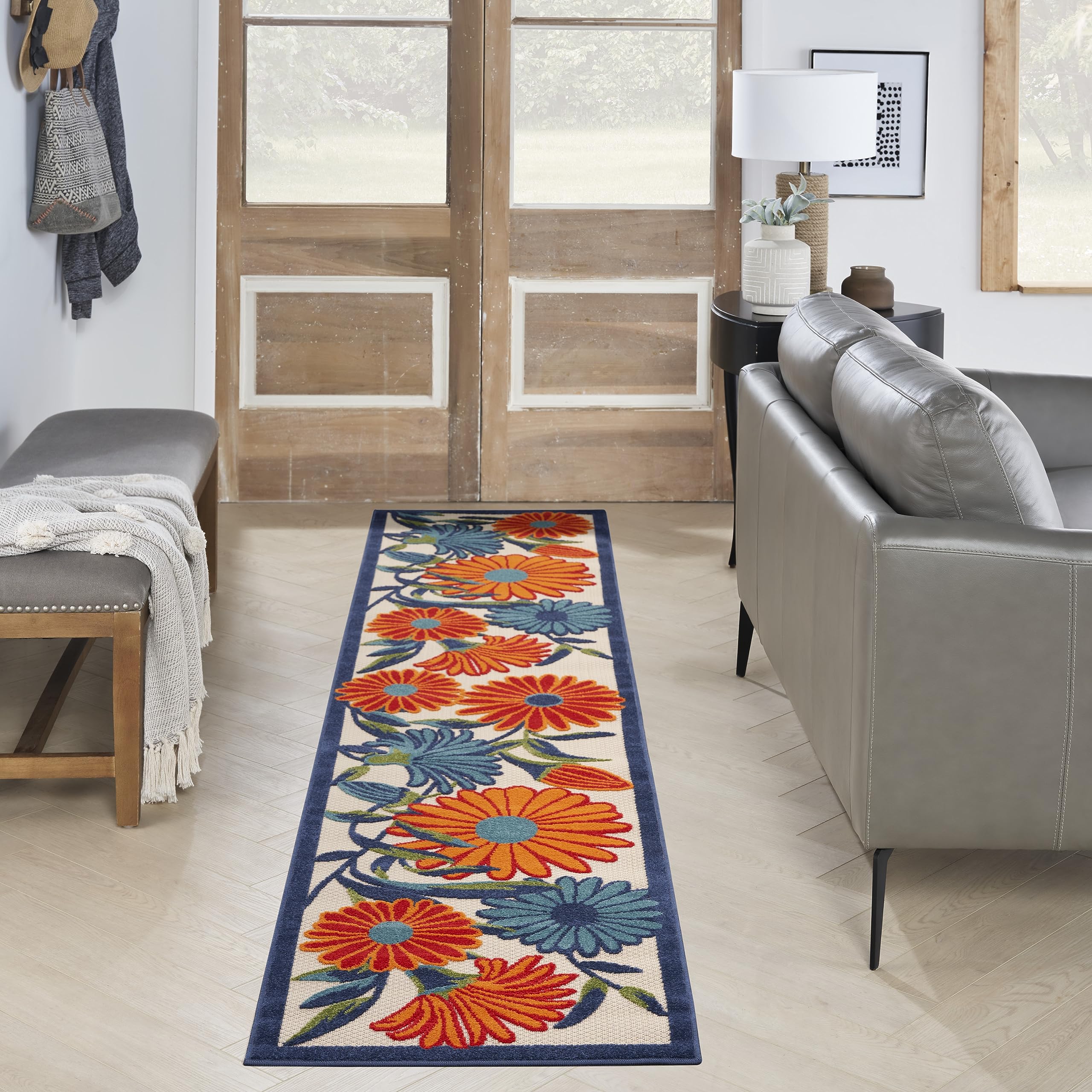 Nourison Aloha Outdoor Multicolor 2'3' X 8' Area Rug, Easy Cleaning, Non Shedding, Bed Room, Living Room, Dining Room, Deck, Backyard, Patio (2X8)