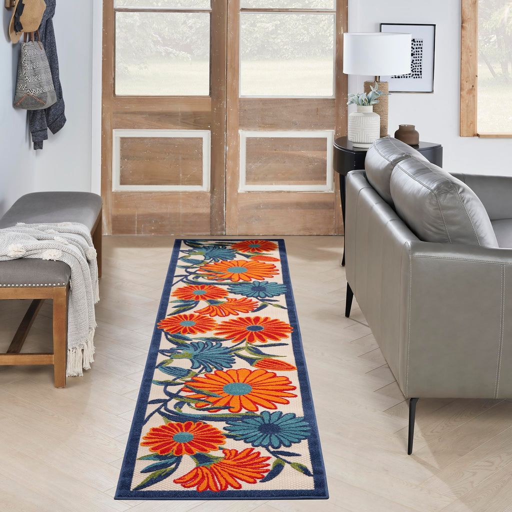 Nourison Aloha Outdoor Multicolor 2'3' X 12' Area Rug, Easy Cleaning, Non Shedding, Bed Room, Living Room, Dining Room, Deck, Backyard, Patio (2X12)