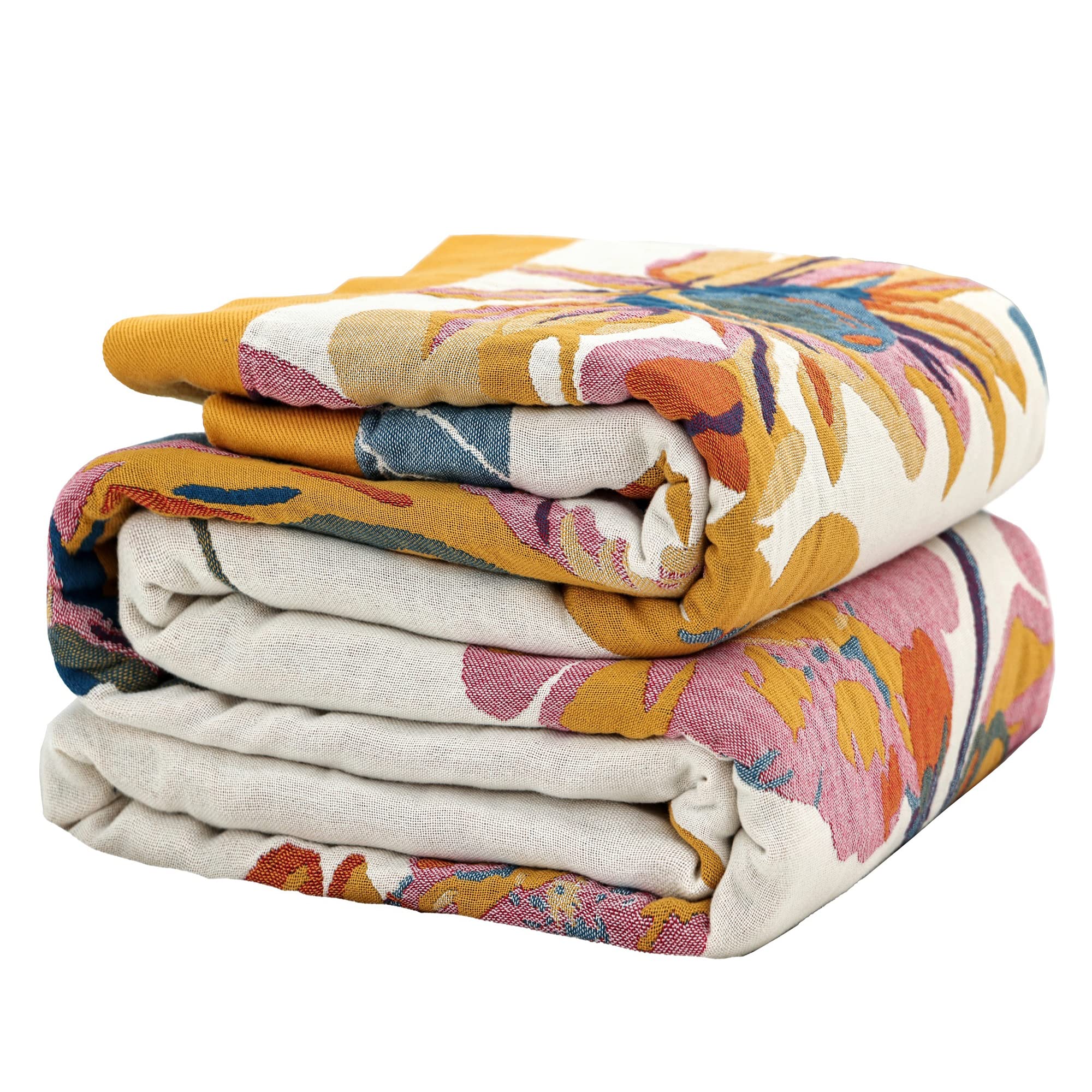 VANJOROY Boho Large Throw Blanket for Bed Couch, 100% Organic Cotton Soft Throw-Floral Butterfly Decor Fall Blanket for Sofa Qui