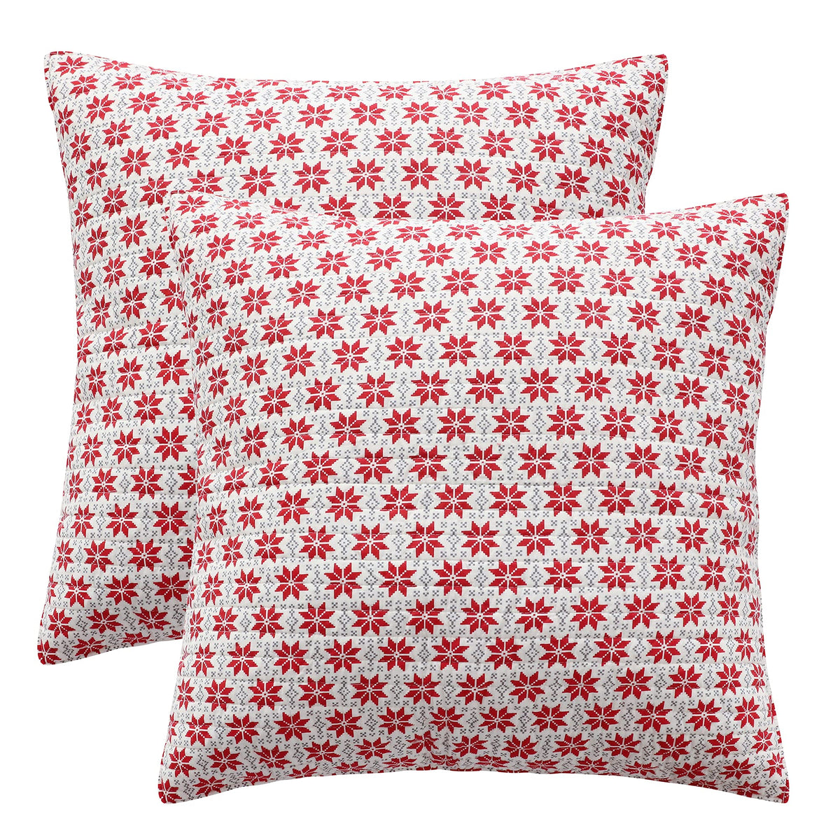 Levtex Home - Silent Night - Euro Sham Set Of Two - (26X26In.), No Insert -Quilted Medallion Snowflake - Red, Grey, White - Cott