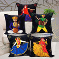 Imfab Black Printed Canvas Cotton Cushion Cover (18X18 Inches, Design 3)