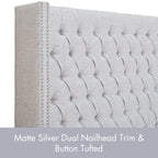 Madison Park Amelia Upholstered Headboard | Nail Head Trim Wingback Button Tufted | King, Grey