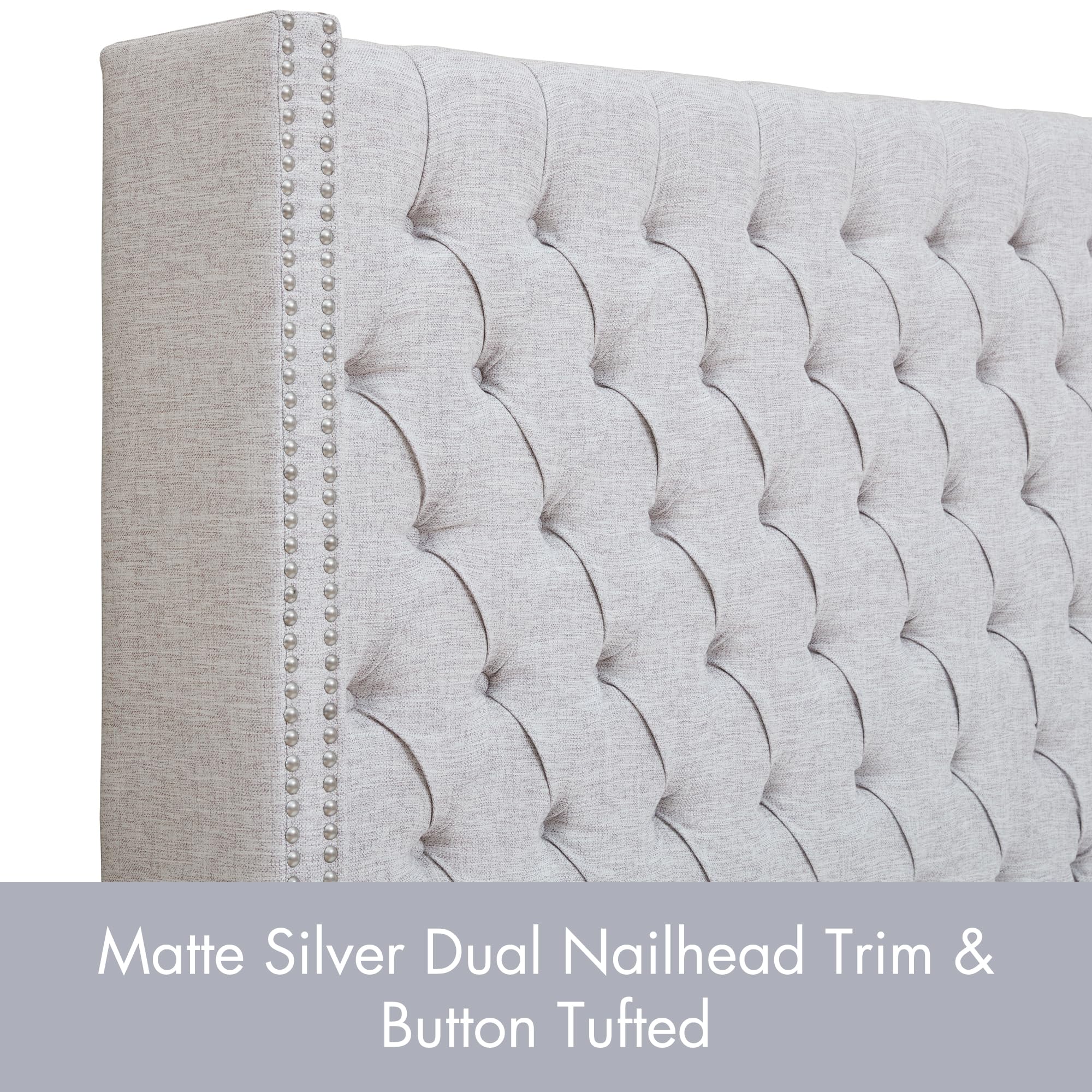 Madison Park Amelia Upholstered Headboard | Nail Head Trim Wingback Button Tufted | King, Grey