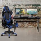 Flash Furniture Gaming Desk And Blue/Black Reclining Gaming Chair Set /Cup Holder/Headphone Hook/Removable Mouse Pad Top - Wire Management