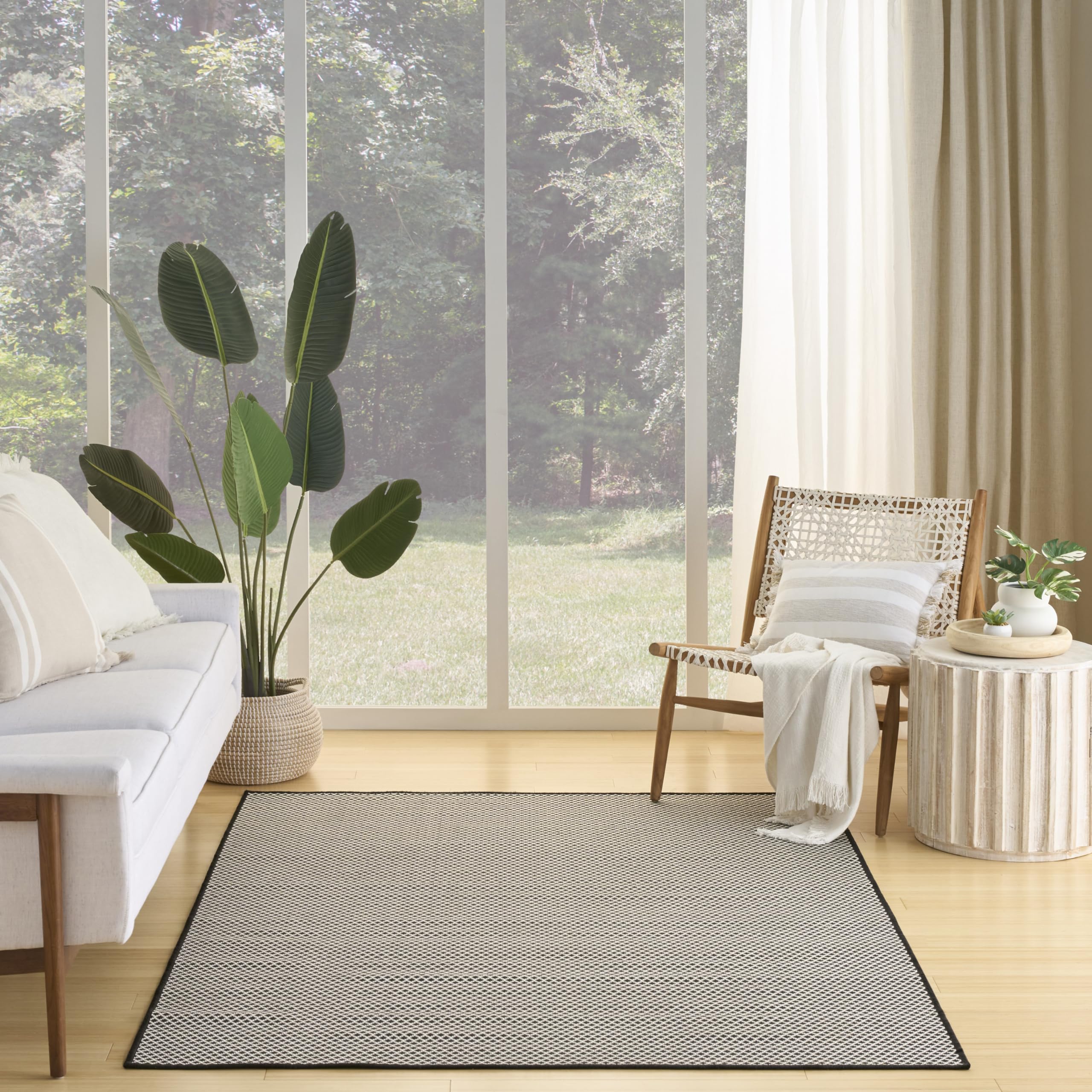 Nourison Courtyard Black White 4 x 6 Area Rug - Easy Clean, Non Shedding, Bed Room, Living Room, Dining Room, Kitchen (4 x 6