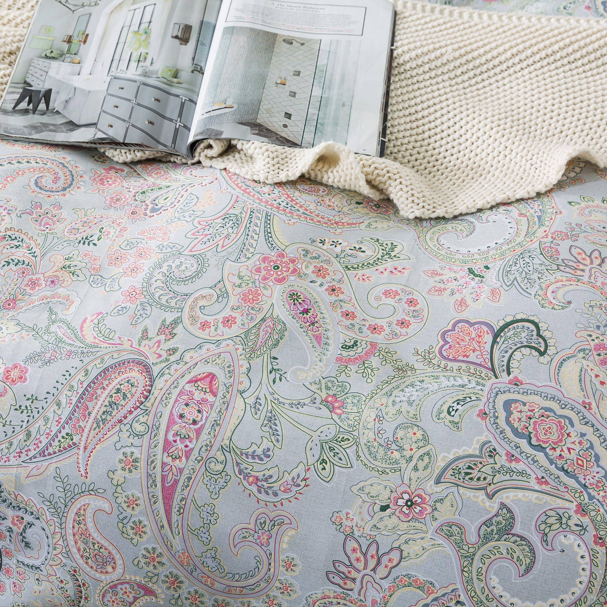 Honeilife Wildflower Duvet Cover Queen - 100% Cotton Comforter Cover Sets, 3-Pc Comfortable Floral Duvet Cover Sets,Soft & Breat