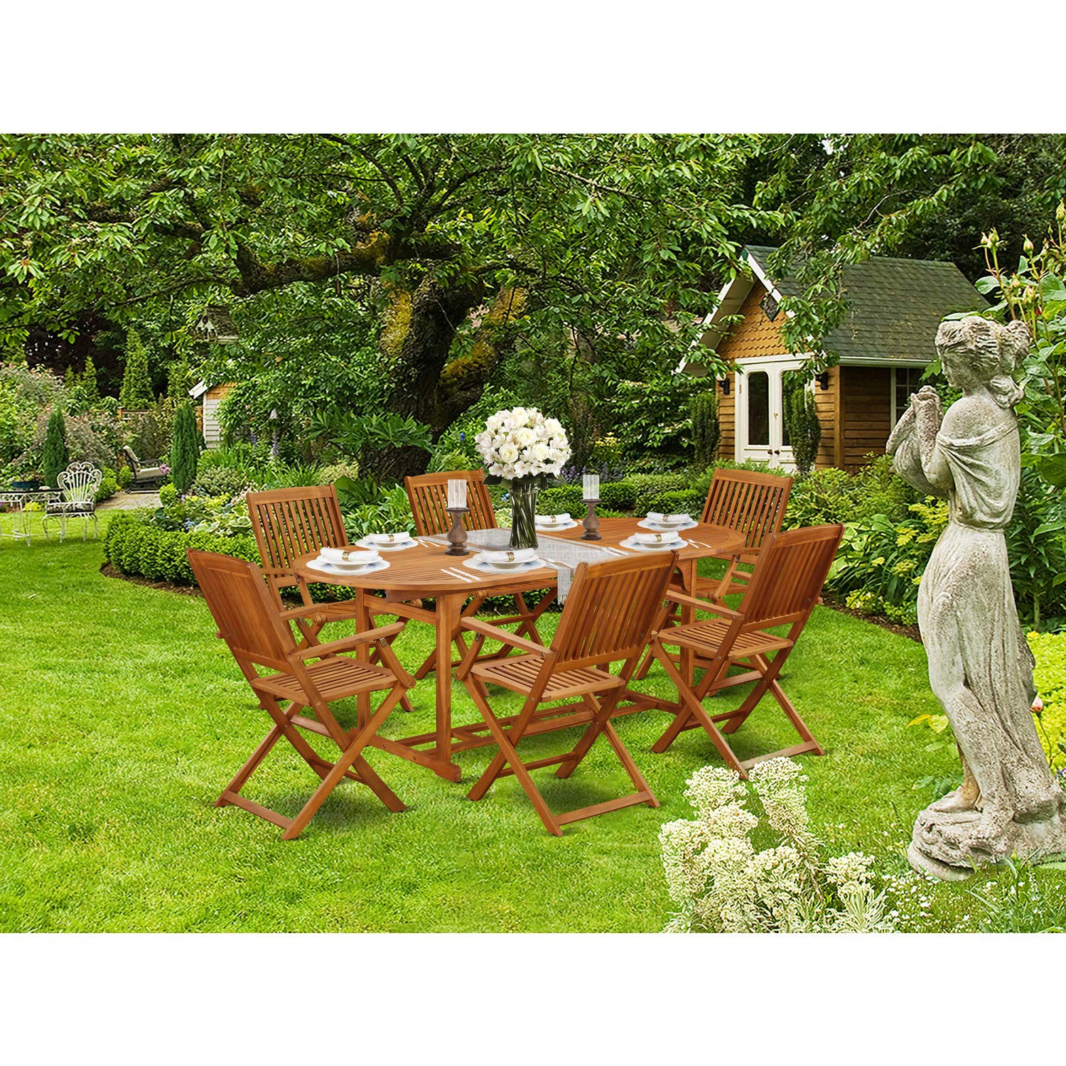 East West Furniture Beasley Outdoor Patio Dining Set - Thumbnail 2