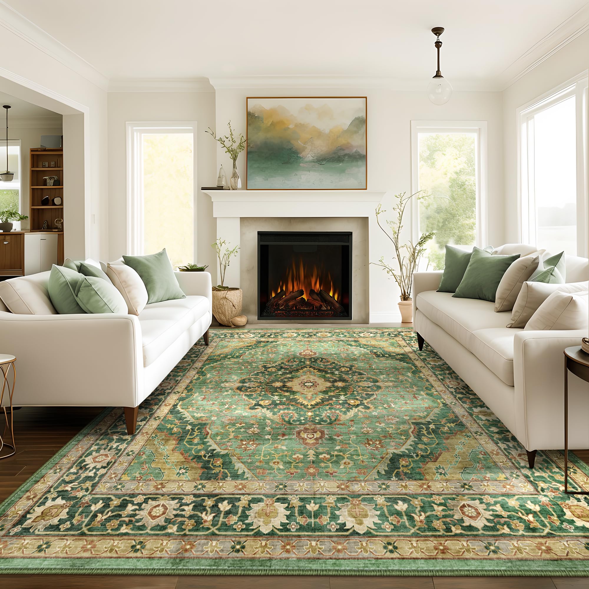 9x12 Rugs for Bedroom, Vintage Washable Rugs Non Slip Large Area Rug for Living Room Dining Room Office, Floor Decoration Big Ru