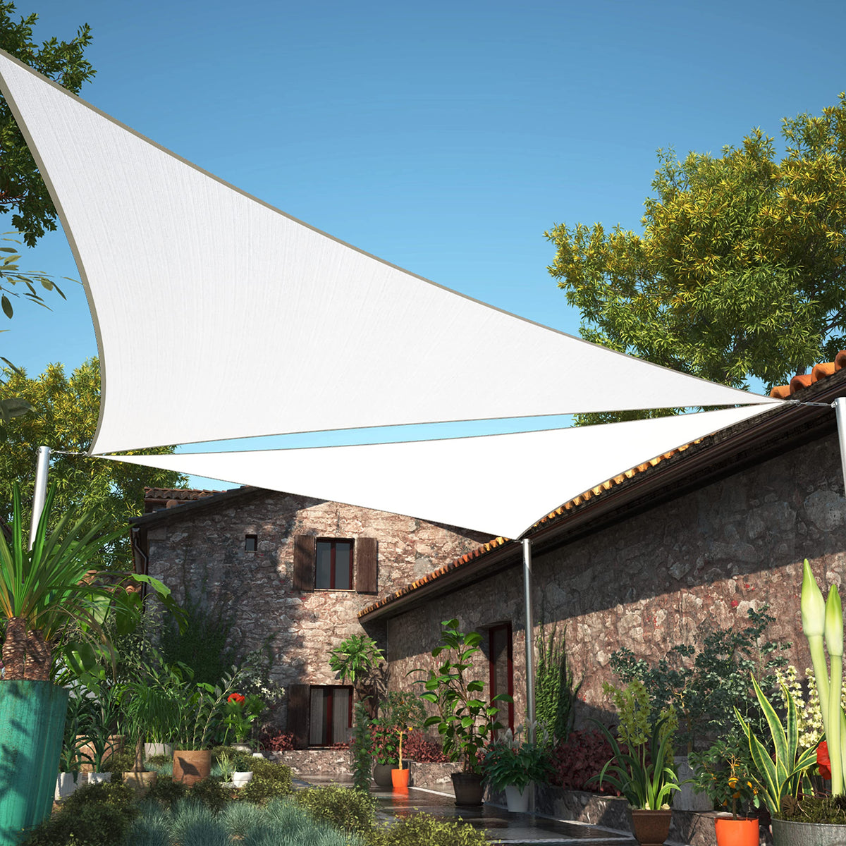 Shademart 9' X 9' X 9' White Sun Shade Sail Upf50 Triangle Smtaprt12 Canopy Fabric Cloth Screen, Water Air Permeable & Uv Resist