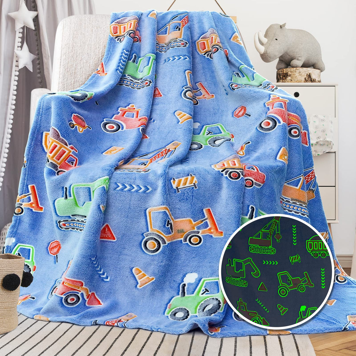 Construction Blanket Glow In The Dark Truck Blanket Kids Fleece Blanket Cute Soft Construction Toddler Throw Blanket Kids Truck