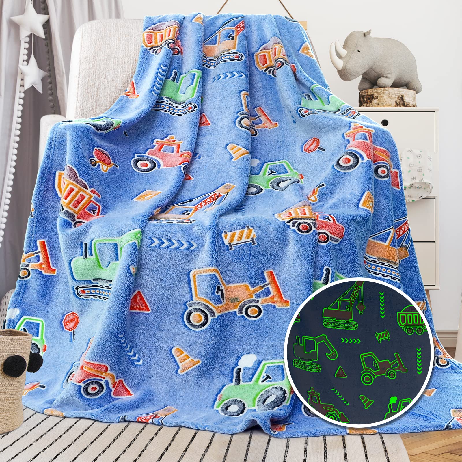 Construction Blanket Fleece Blanket Throw For Boys Girl Glowing Blanket Lightweight Baby Kids Blanket Cute Small Soft Truck Todd