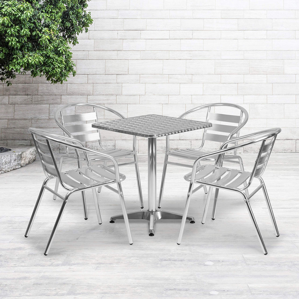 Flash Furniture 23.5'' Square Aluminum Indoor-Outdoor Table Set with 4 Slat Back Chairs