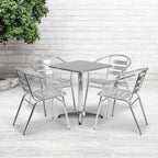 Flash Furniture 23.5'' Square Aluminum Indoor-Outdoor Table Set with 4 Slat Back Chairs