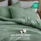 Bedsure Waffle Comforter Set King, Green Soft Cotton Bedding Set For All Seasons, Waffle Weave Bed Set, 3 Pieces, 1 Comforter (104'X90') And 2 Pillow Shams, Premium Cotton Cover With Polyester Fill