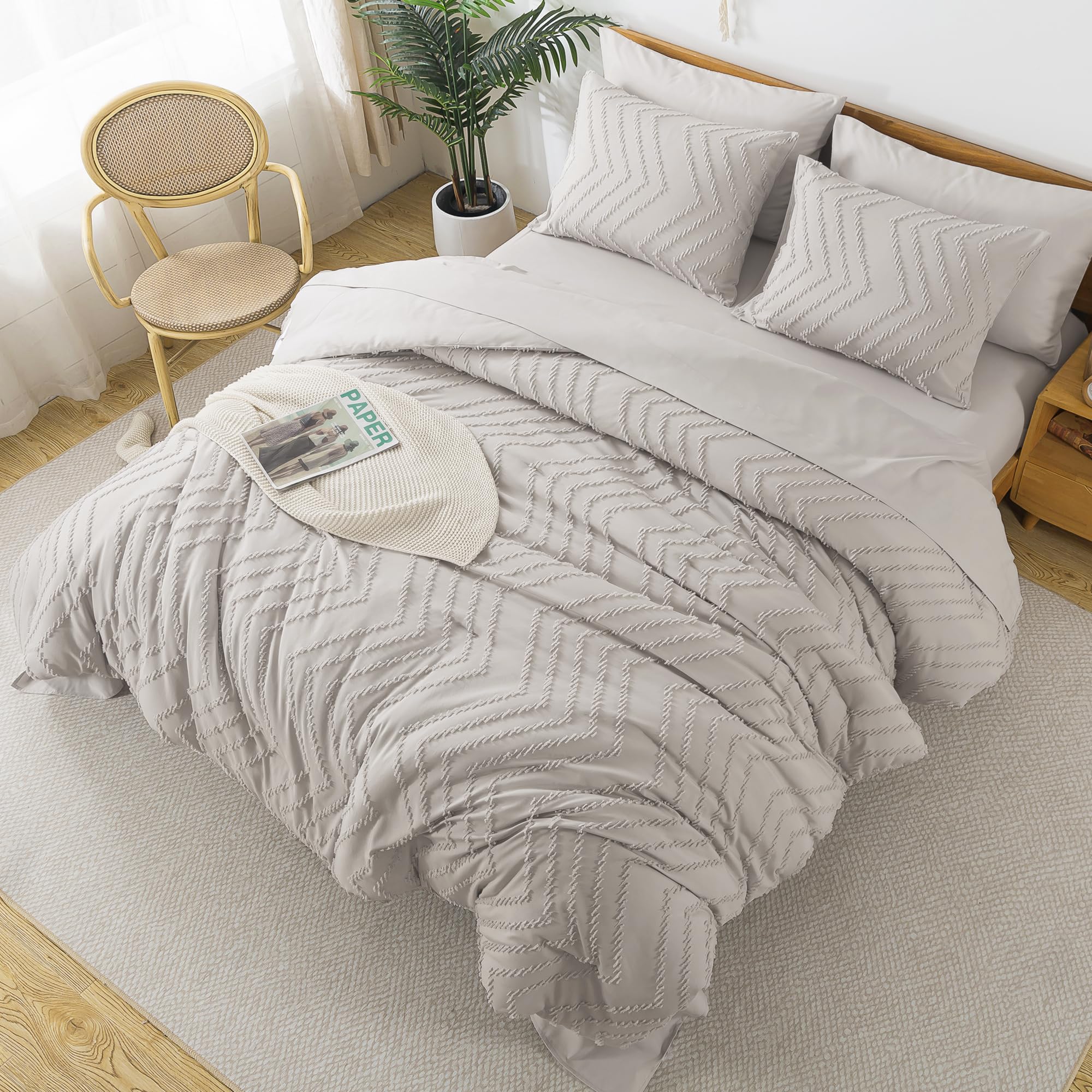Litanika Linen California King Size Comforter Set With Sheets - 7 Pieces Bed In A Bag California King Boho Tufted Complete Beddd