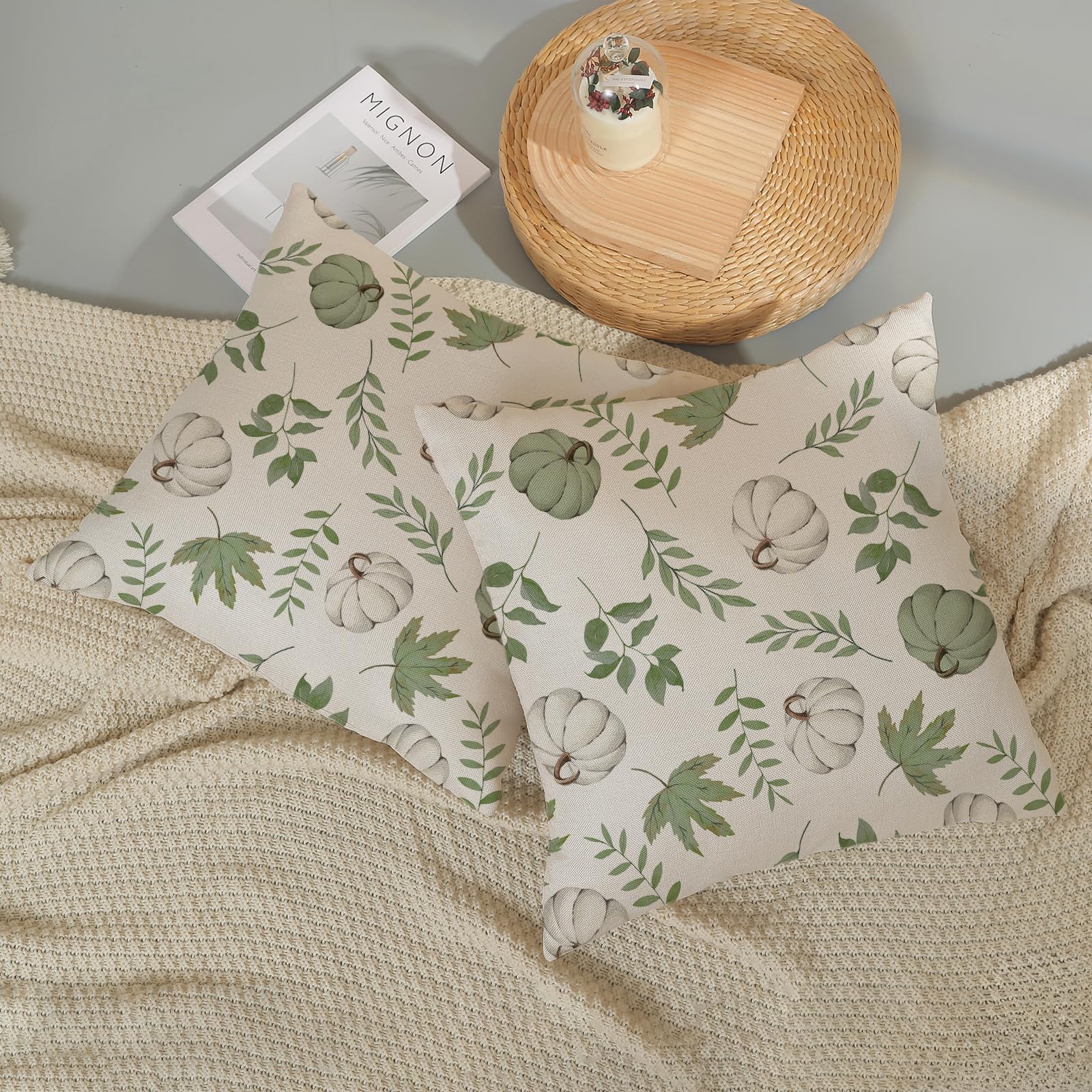 Gohdiwh Fall Pillow Covers 18X18 Set Of 2 Sage Green Pumpkin Maple Leaf Fall Decor Pillowcase Autumn Thanksgiving Decorations Ou