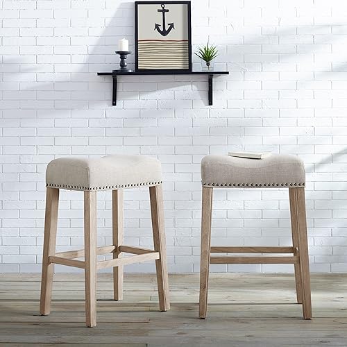 Coco Upholstered Backless Saddle Seat Bar Stools - Thumbnail 2