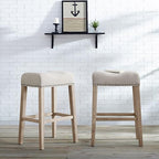 Coco Upholstered Backless Saddle Seat Bar Stools 29 Height Set Of 2, Tan