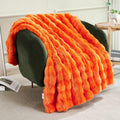 Joniyear Solid Fall Bubble Faux Rabbit Fur Throw Blanket For Couch 50' X 60', Decorative Comfy Puffy Warm Fuzzy Blanket For Wi