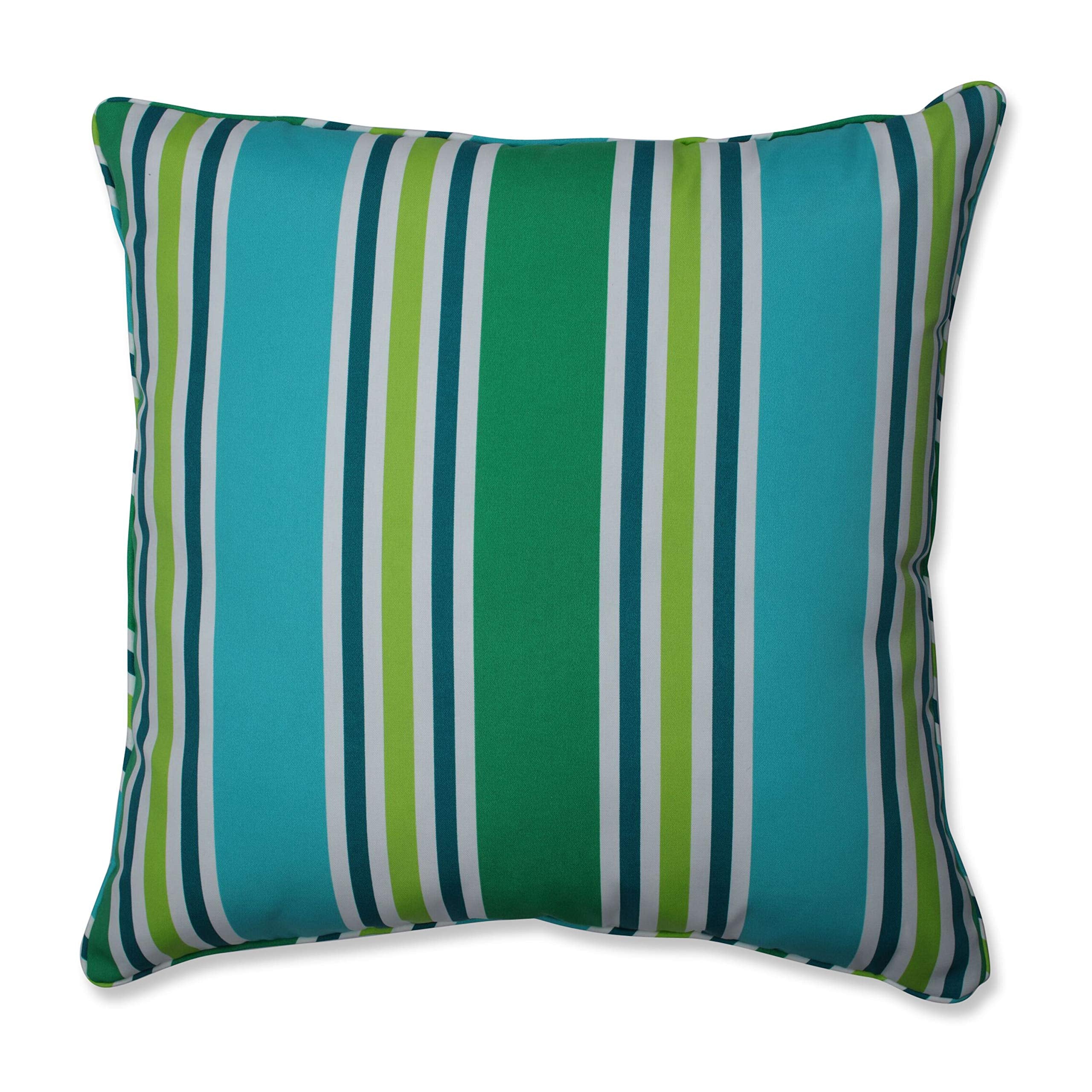 Pillow Perfect Stripe Indoor/Outdoor Accent Throw Pillow, Plush Fill, Weather, And Fade Resistant, Floor - 25' X 25', Blue/Gre