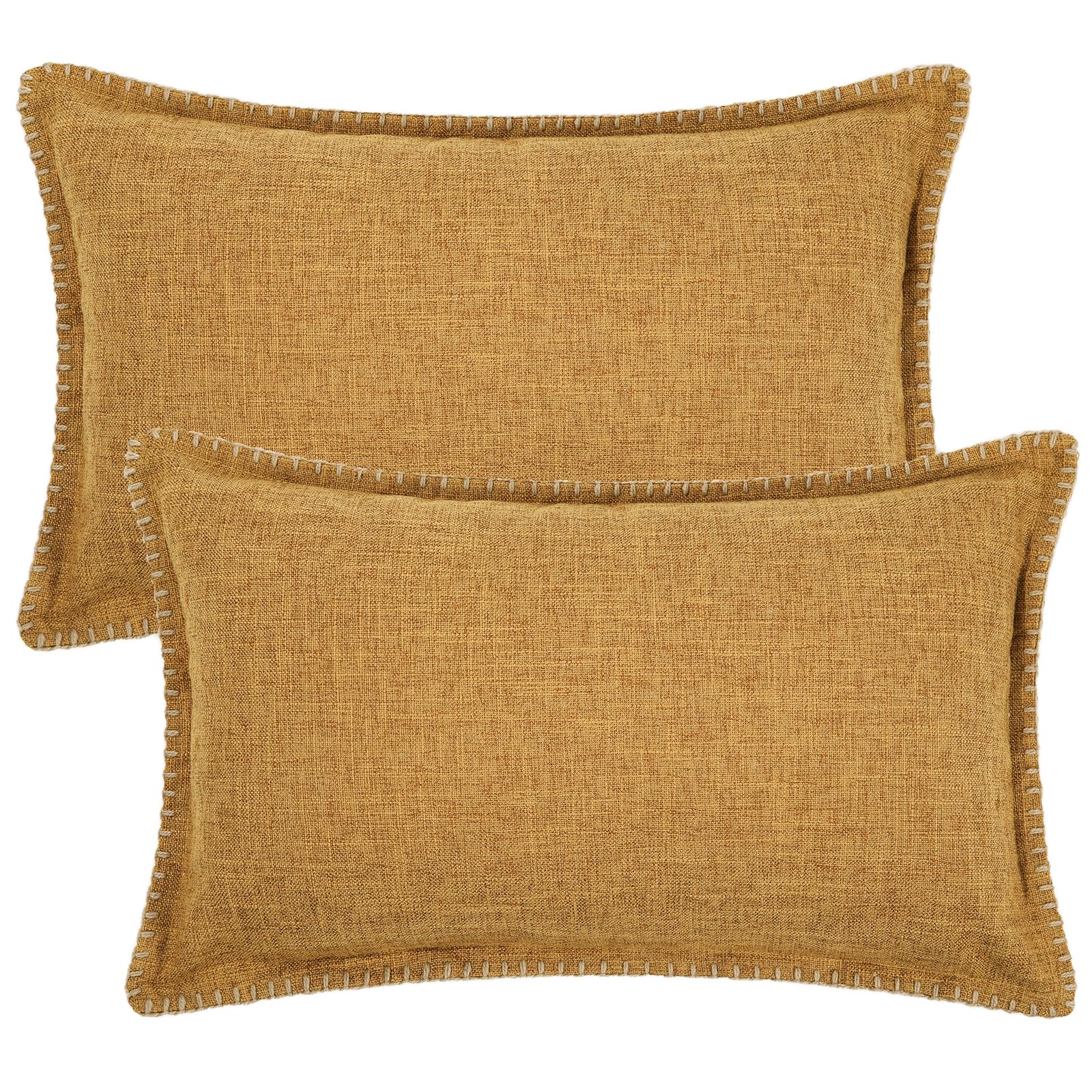 Decoruhome Fall Decorative Outdoor Throw Pillow Covers 12X20 Set Of 2, Lumbar Linen Farmhouse Pillow Covers With Stitched Edge,