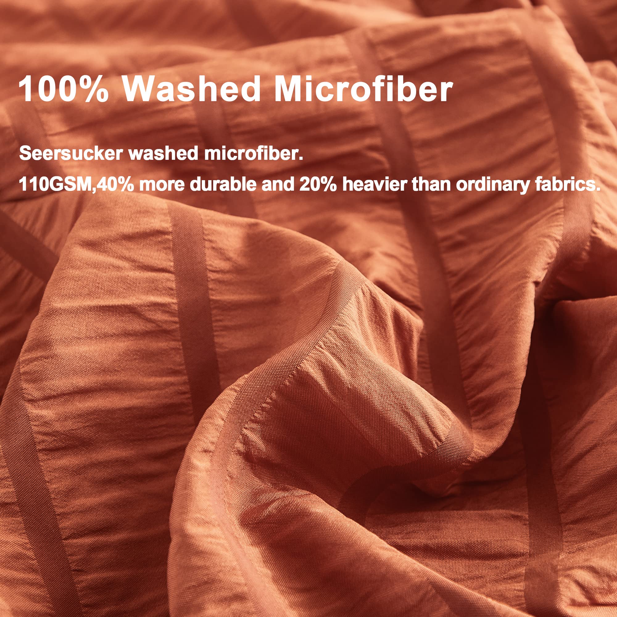 Avelom Terracotta Seersucker Duvet Cover Set Full Size (80 X 90 Inches), 3 Pieces (1 Duvet Cover + 2 Pillow Cases), Ultra Soft Washed Microfiber, Textured Duvet Cover With Zipper Closure, Corner Ties