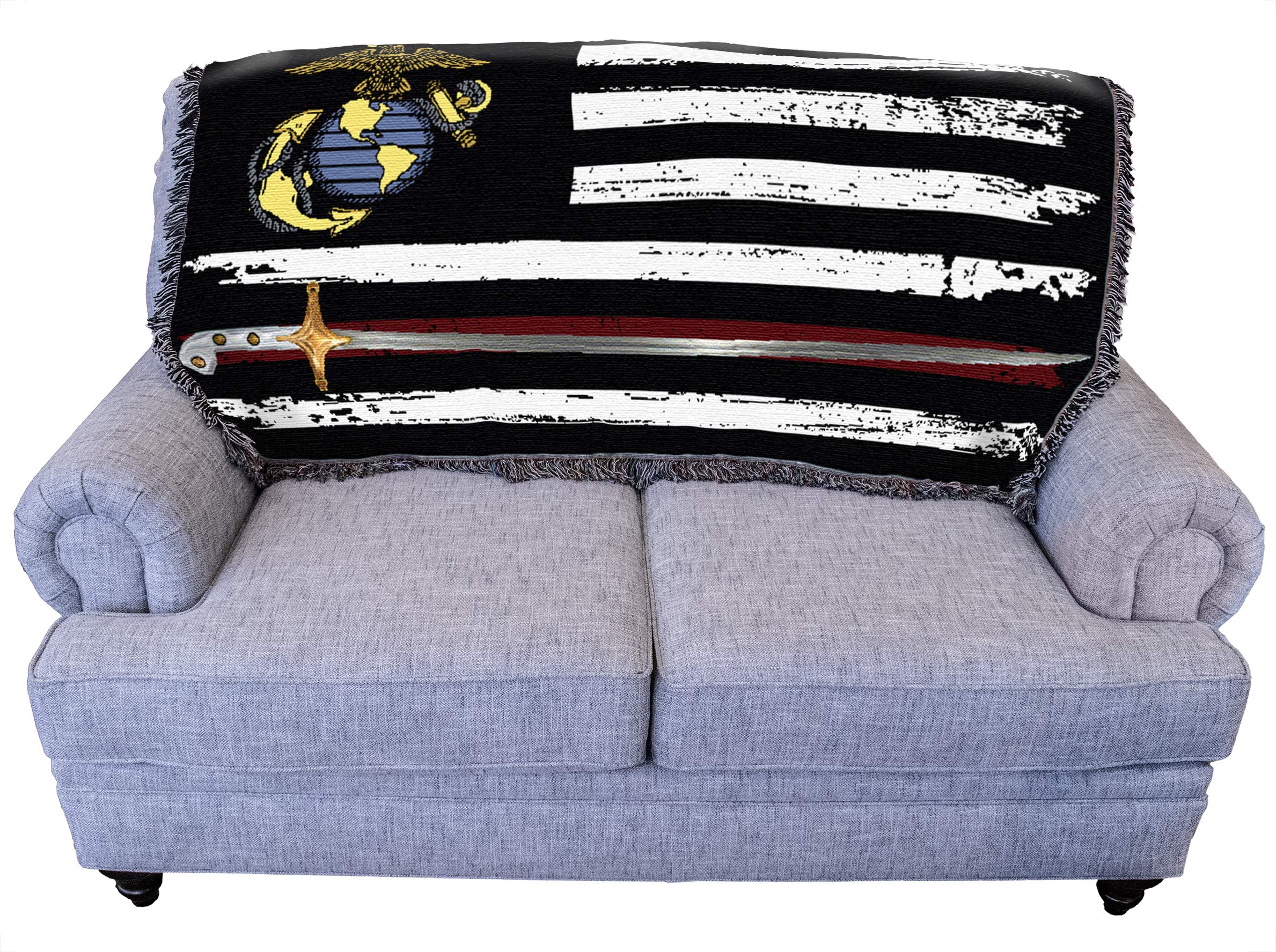 Pure Country Weavers Us Marine Corps - Saber Line American Flag Blanket - Gift Military Tapestry Throw For Back Of Couch Or Sofa