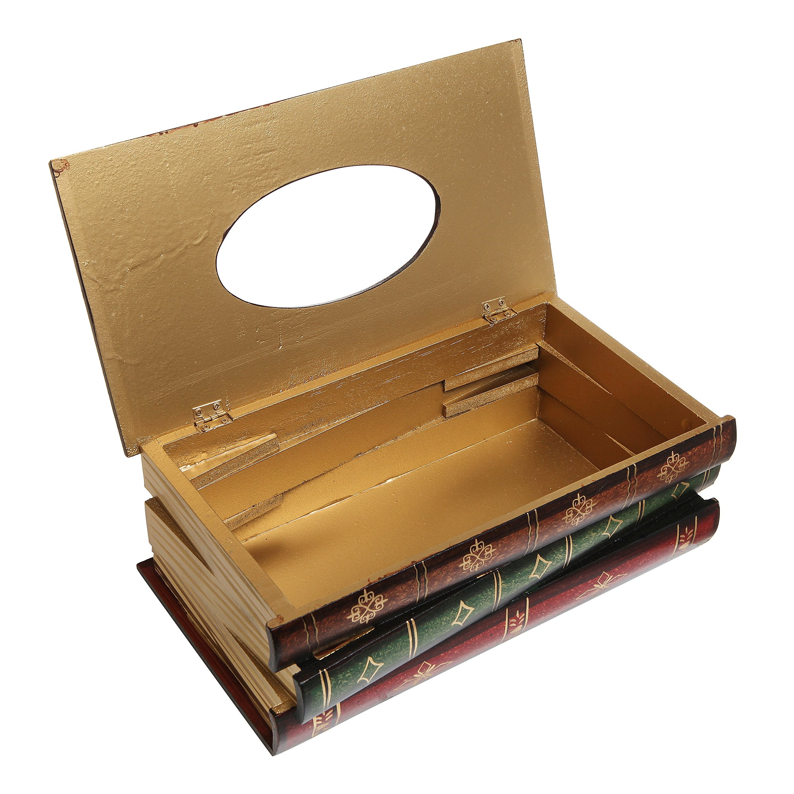 Mygift Vintage Stacked Books Design Solid Wood Tissue Box Holder Rectangular With Easy Refill Hinged Top, Home Office Decor Tiss