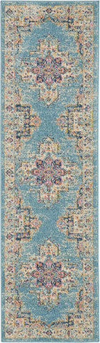 Nourison Passion Light Blue 2'2' X 7'6' Area Rug, Boho, Traditional, Easy Cleaning, Non Shedding, Bed Room, Living Room, Hallway, (8' Runner)