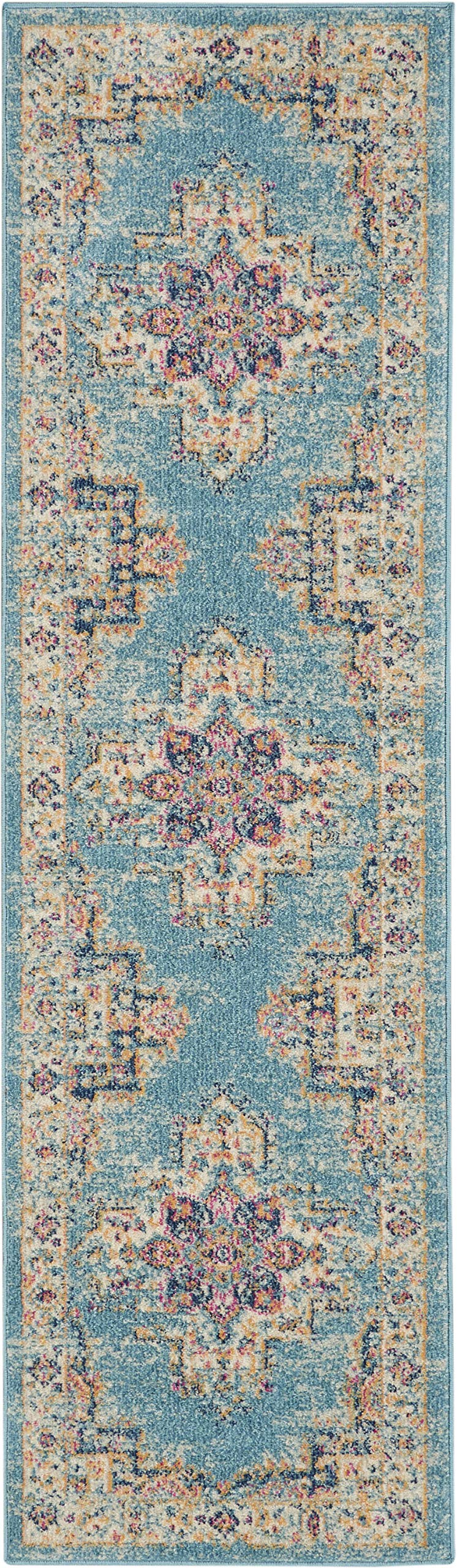 Nourison Passion Light Blue 2'2' X 7'6' Area Rug, Boho, Traditional, Easy Cleaning, Non Shedding, Bed Room, Living Room, Hallway, (8' Runner)