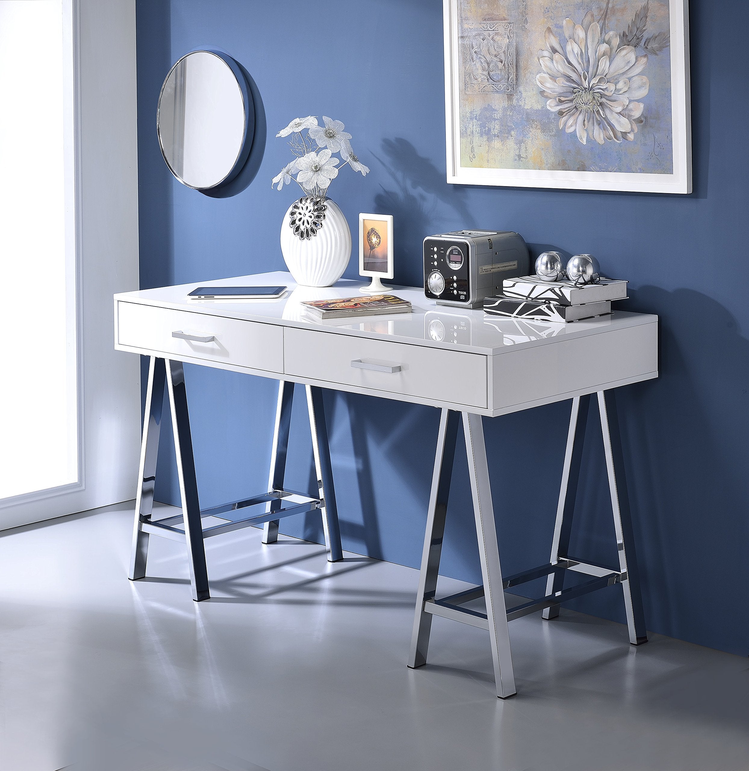 Acme Coleen Home Office Desk In White And Chrome