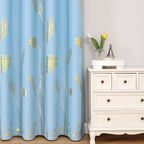 Estelar Textiler Sky Blue Blackout Curtains For Bedroom, Room Darkening Gold Palm Tree Pattern Curtains 96 Inches Long, Light Bl