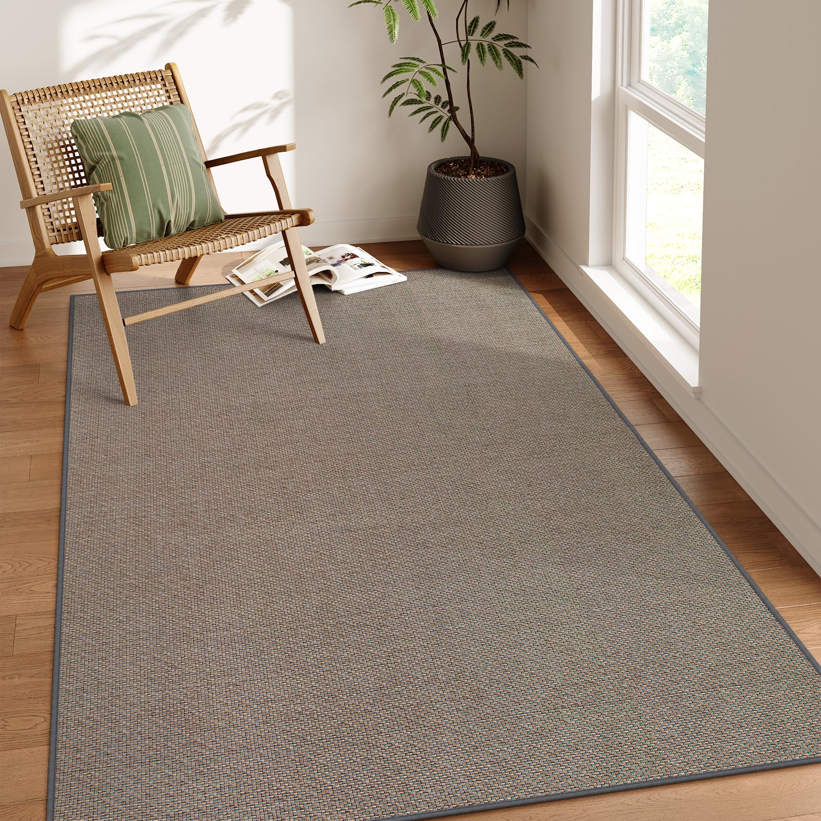Lahome Farmhouse Living Room Rug, 5x8 Washable Rugs for Bedroom Aesthetic Neutral Large Area Rug, Grey Dining Room Rug Non Slip 