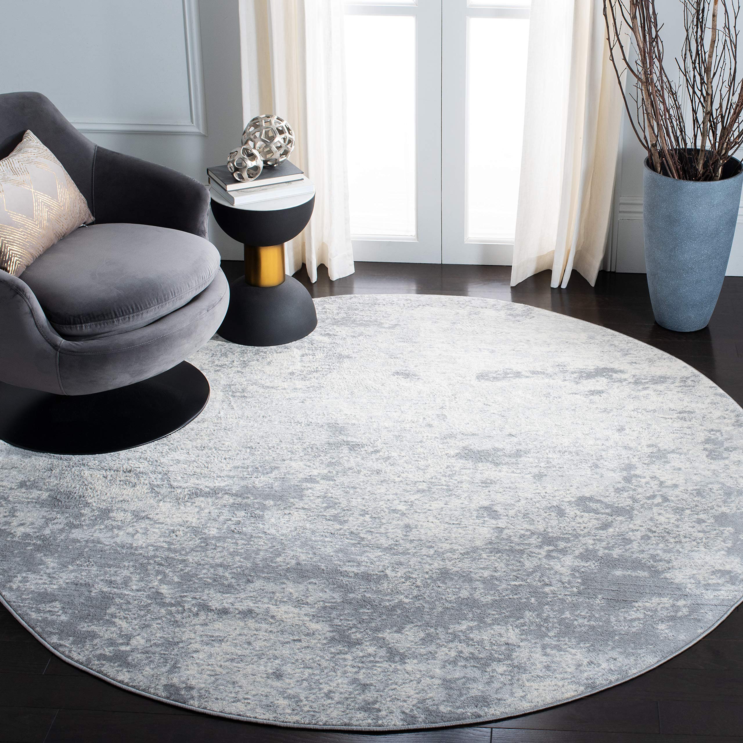 SAFAVIEH Brentwood Collection 5 Round Grey/Ivory BNT822H Modern Abstract Non-Shedding Living Room Bedroom Area Rug