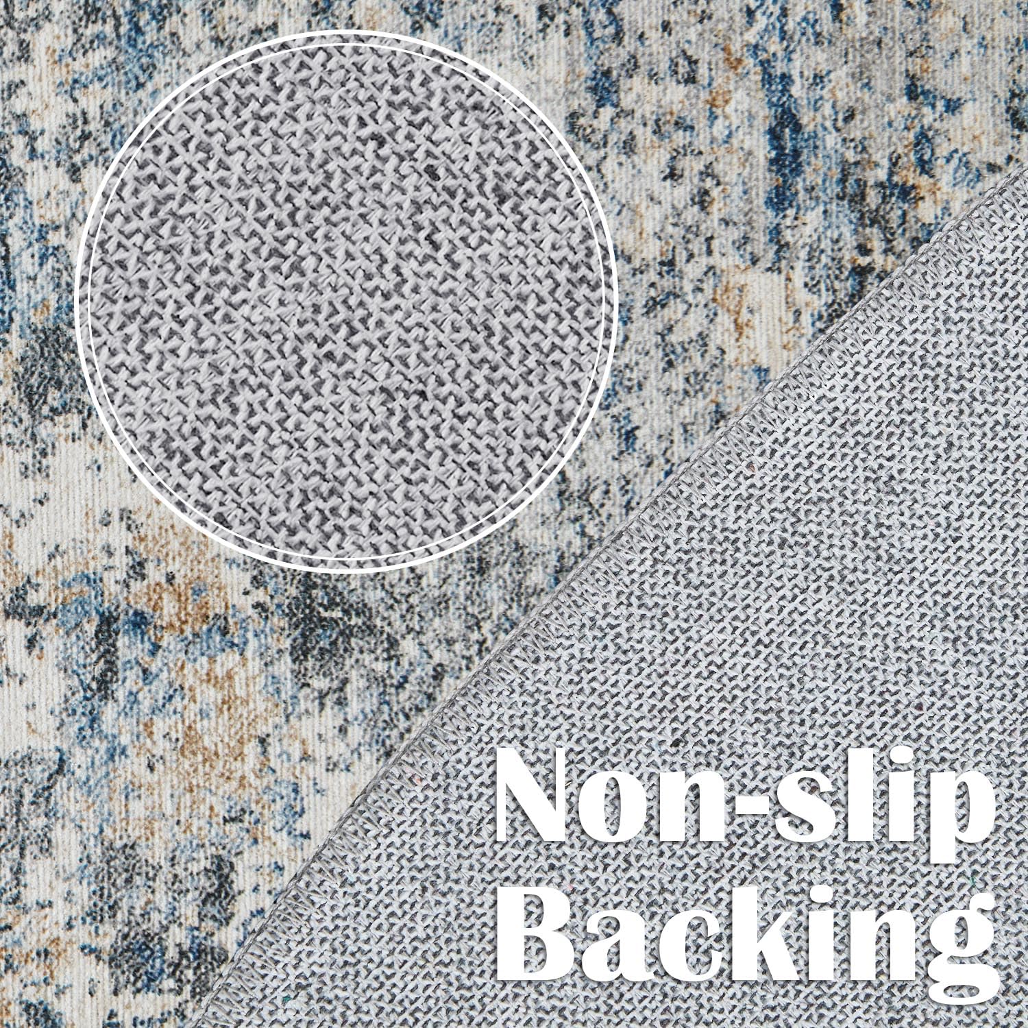 Jinchan Round Rug 4Ft Area Rug Indoor Modern Circle Rug 4' Round Washable Thin Rug Abstract Distressed Floor Mat Blue Multi Prin