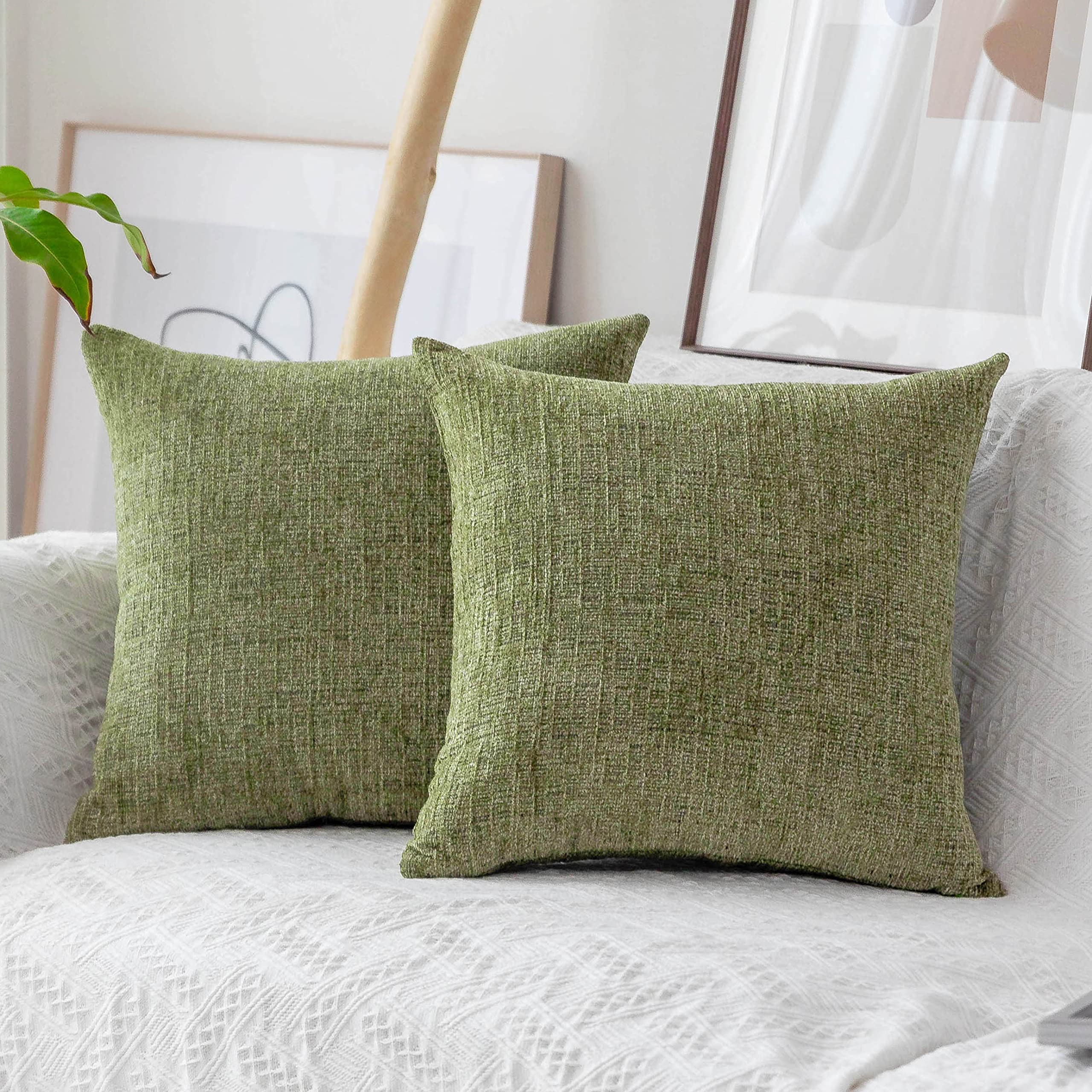 Home Brilliant Sage Green Pillow Covers Chenille Velvet Plush Decorative Throw Pillow For Couch Sofa Fall Decor, 2 Packs 18X18 I