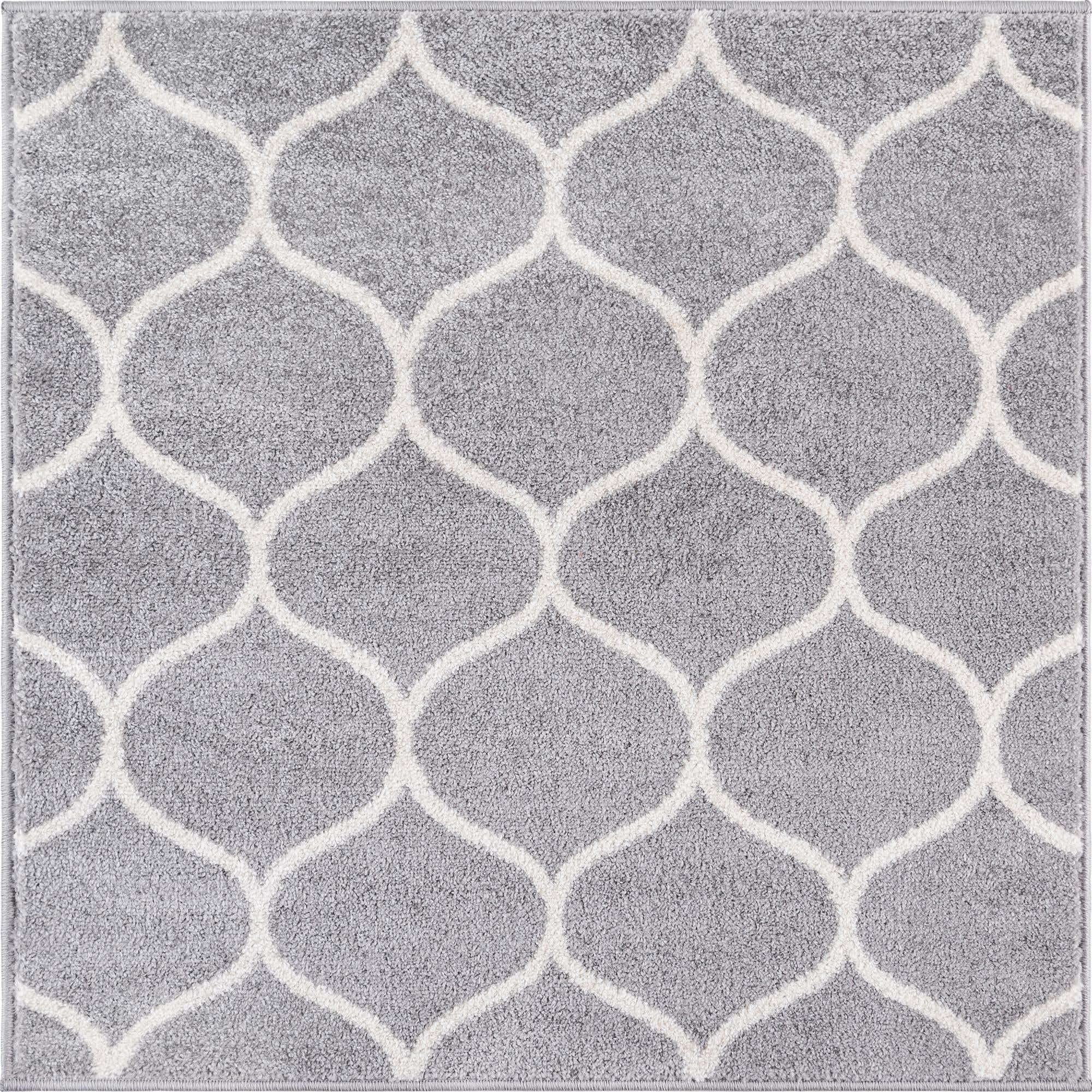 Unique Loom Trellis Frieze Collection Area Rug - Rounded (3 Square, Light Gray/ Ivory)