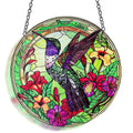 Hummingbird Stained Glass Decor for Women, Bird Lovers Window Hanging Panel. Green Birds Art Walldecor.