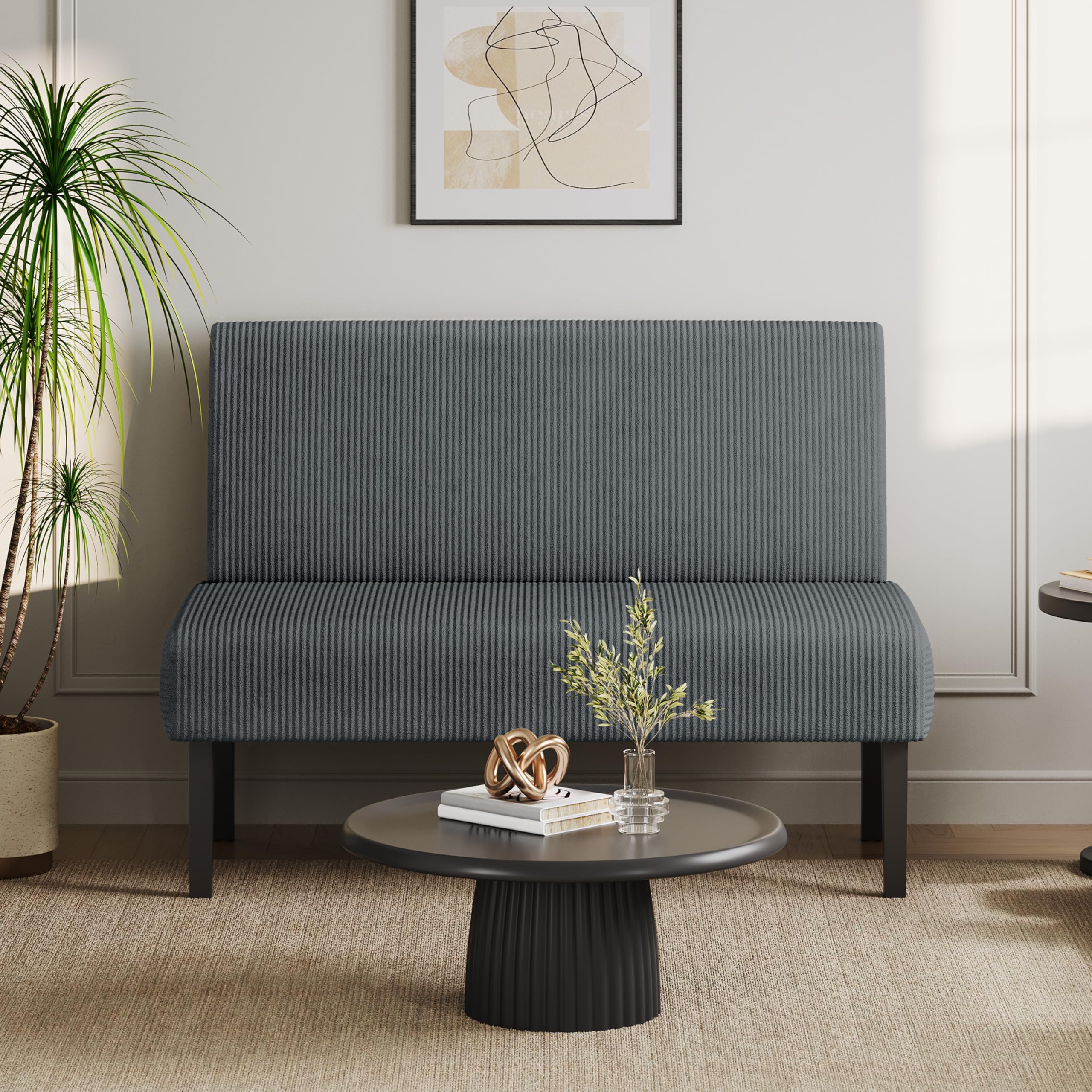 Yaheetech Small Comfy Sofa Mini Loveseat Couch 2-Seater Armless Sofa Chair, Corduroy Fabric & Easy Assembly, for Small Spaces Li