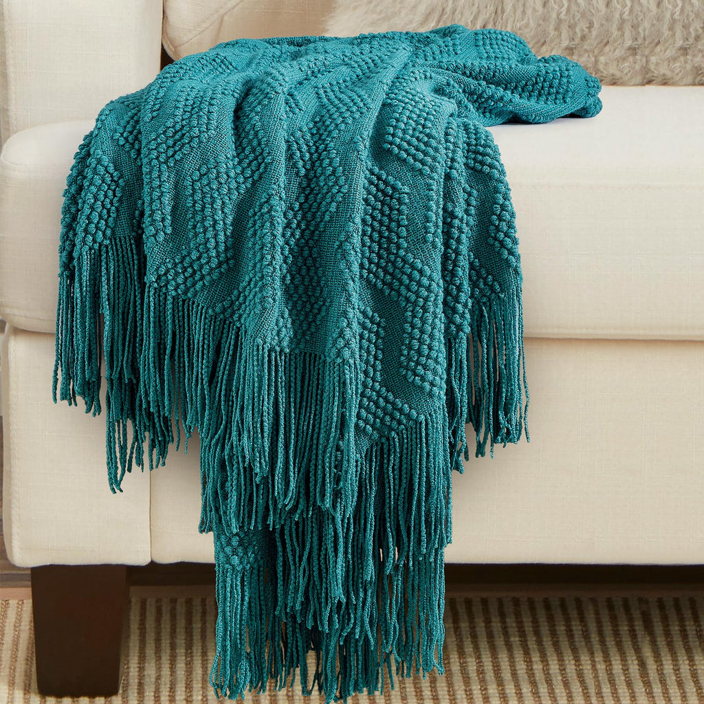 Bourina Throw Blanket Textured Solid Soft Throws And Blankets For Sofa Or Bed Knitted Decorative Blanket Ripple 50X60 Inches Pin