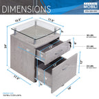2-Drawer Rolling File Cabinet with Lock and Glass Top, Under Desk File Cabinet with Wheels, Printer Stand, Grey
