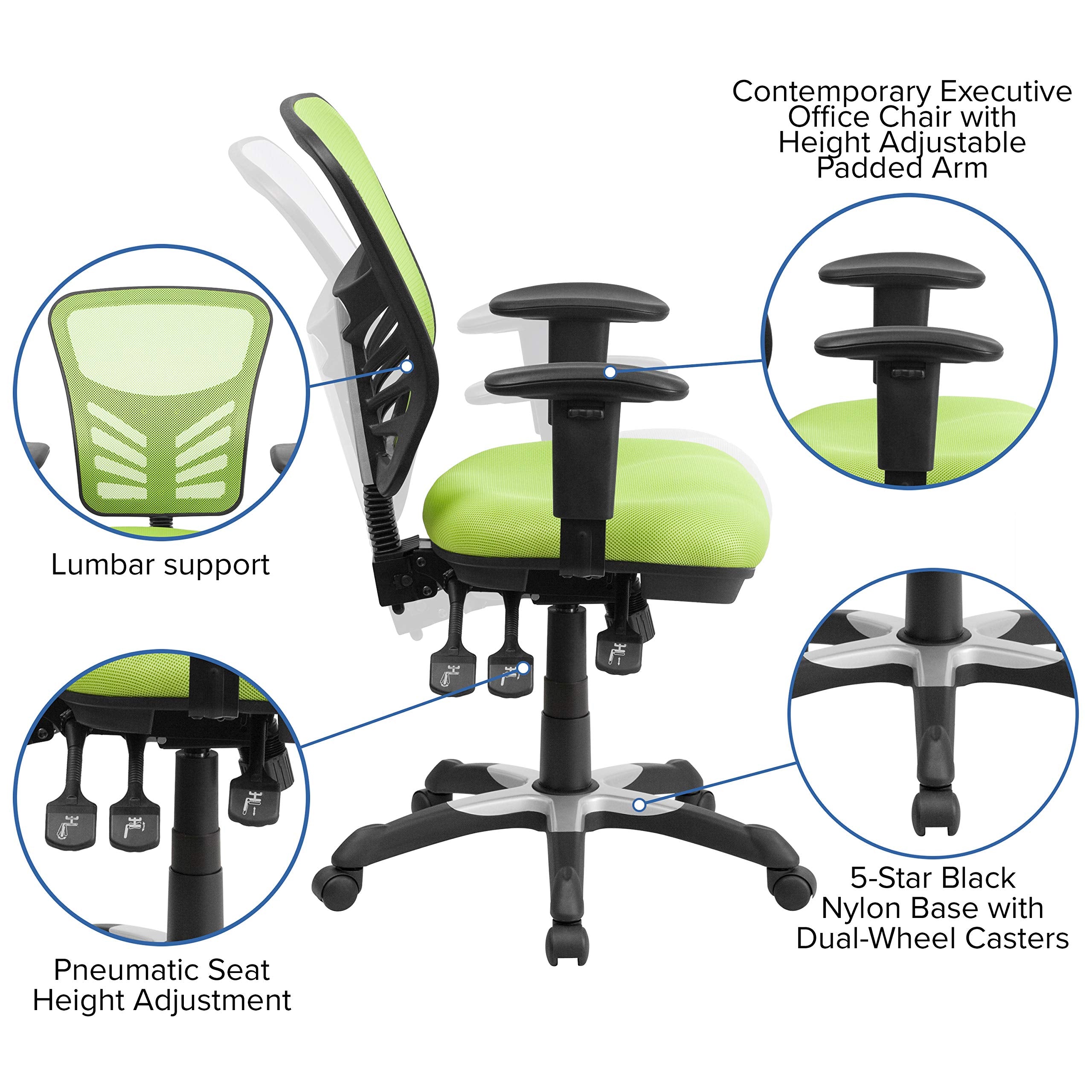 Flash Furniture Nicholas Mid-Back Swivel Office and Gaming Chair, Ergonomic Mesh Office Chair with Adjustable Lumbar Support and Height, Green