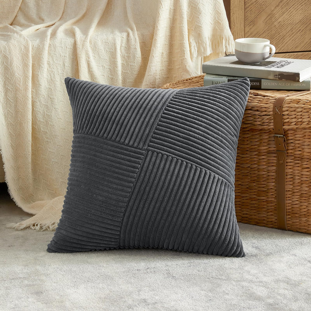 Fancy Homi Set Of 2 Dark Grey Boho Decorative Throw Pillow Covers 20X20 Inch With Diagonally Pattern For Living Room Couch Bed S