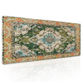 Vintage Rug Mouse Pad Xl Green Orange Retro Carpet Aesthetic Extended Table Mat 80X30 Cm Non-Slip Rubber Base Stitched Edge Larg
