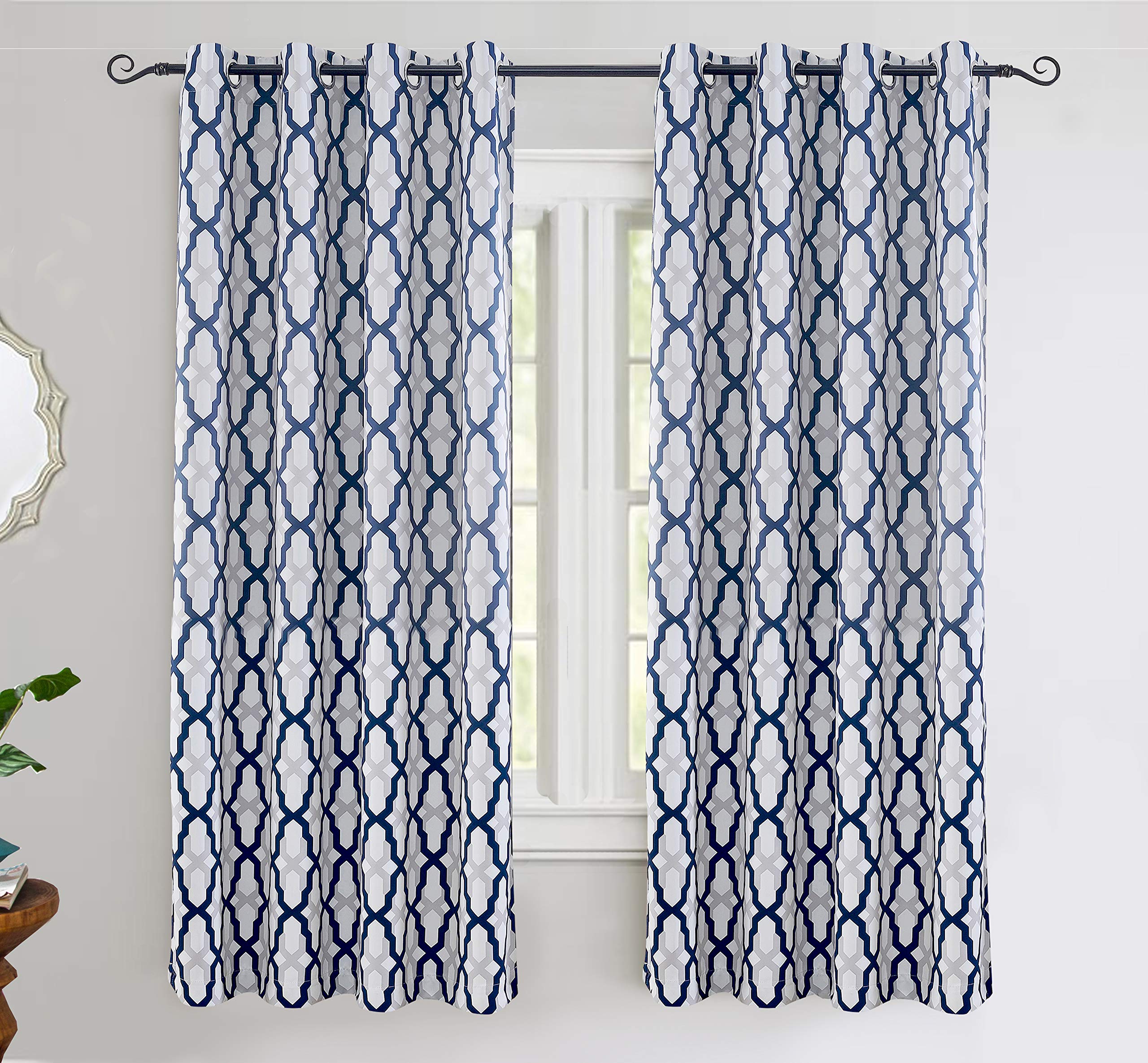 Driftaway Mason Thermal Blackout Grommet Window Curtains Geometric Trellis Pattern 2 Panels Each 52 Inch By 63 Inch Navy