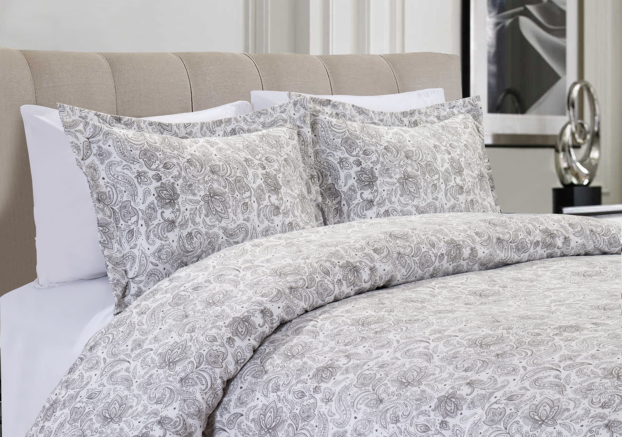 Celine Linen Luxury Silky Soft Coziest 1500 Premier Hotel Quality 3-Piece Duvet Cover Set |Coarse Paisley Pattern| Wrinkle Free,